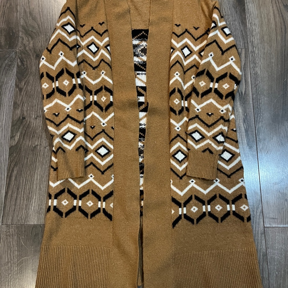 LOFT camel/white/black PETITEXS duster cardigan